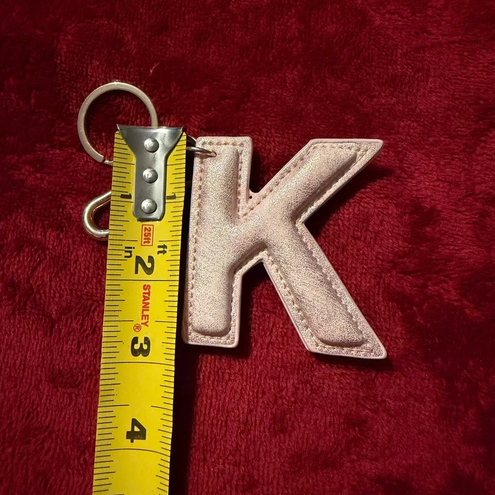 Rose Gold Metallic Initial K Keychain Padded Bag Charm Gold Tone Hardware